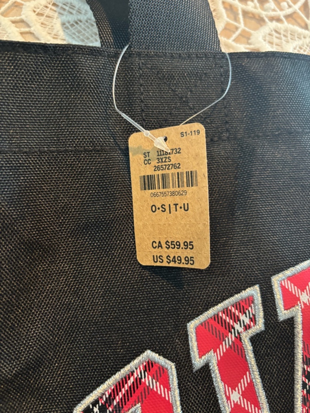 PINK Victoria's Secret Black Tote with Red Plaid LOVE PINK Logo - Picture 3 of 9